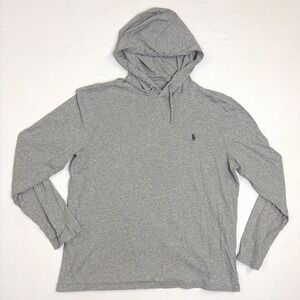 Polo Ralph Lauren Mens Grey Heather Long Sleeve Hooded T-Shirt Pony Logo Large
